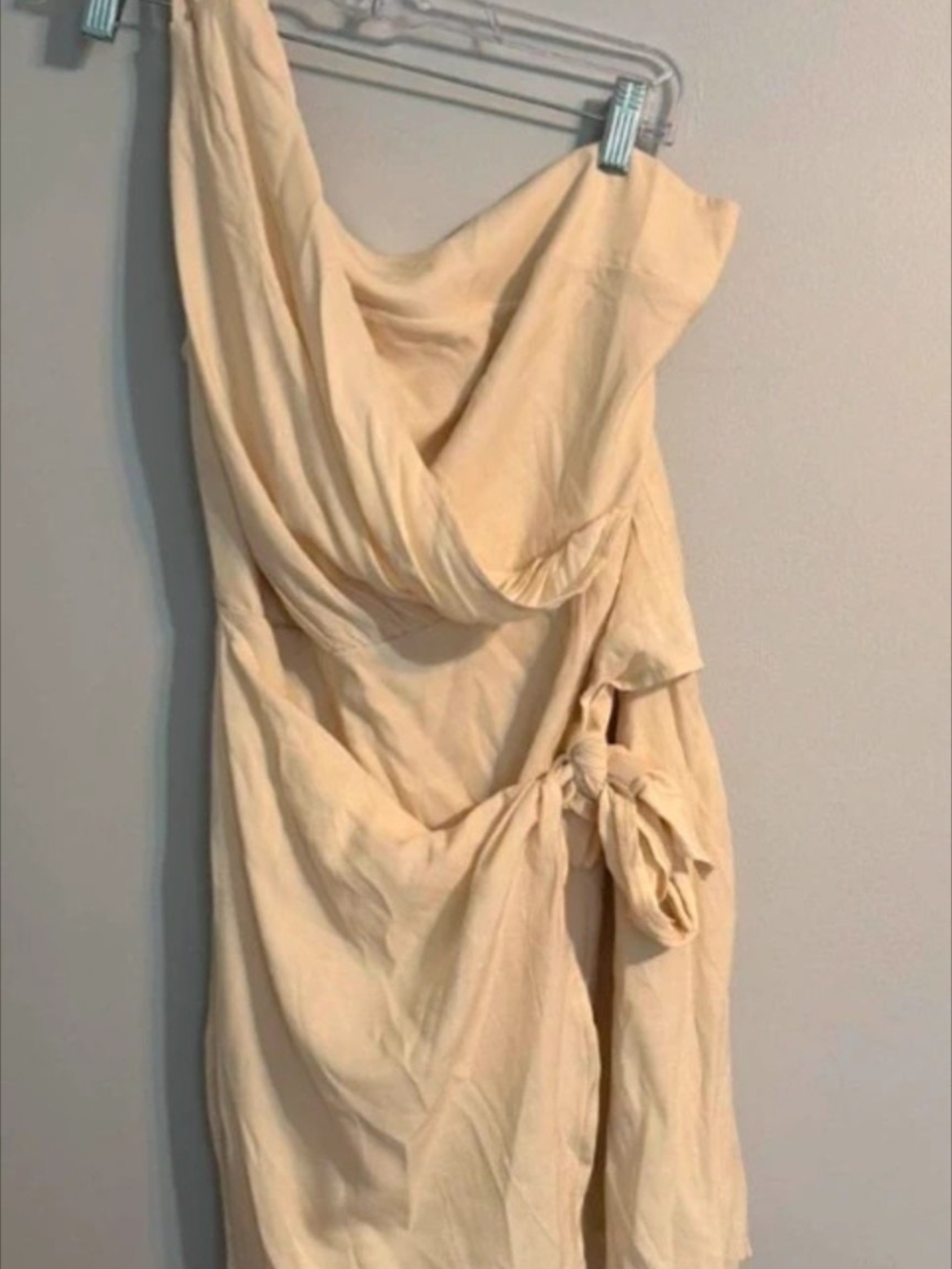 Asymmetrical Draped Midi Dress with Side Tie